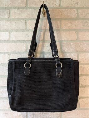 The Sak Black Woven Tote with Contrast Stitching